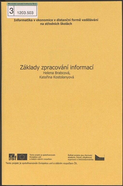 Zpracování informací: učební text pro distanční formu vzdělávání