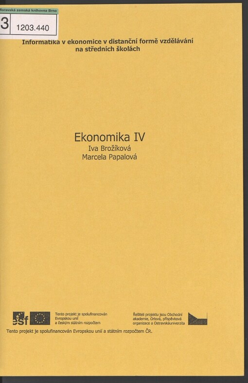 Ekonomika IV: učební text pro distanční formu vzdělávání
