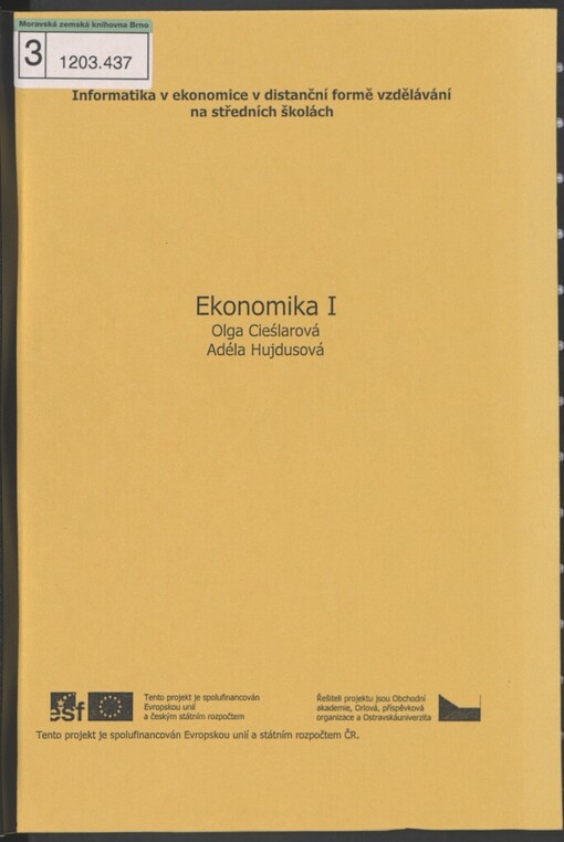 Ekonomika I: učební text pro distanční formu vzdělávání