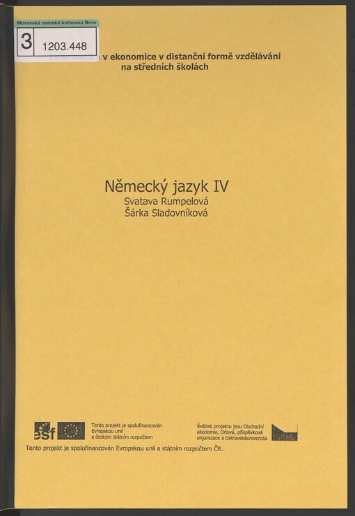 Němčina IV - Handelskorrespondenz: učební text pro distanční formu vzdělávání