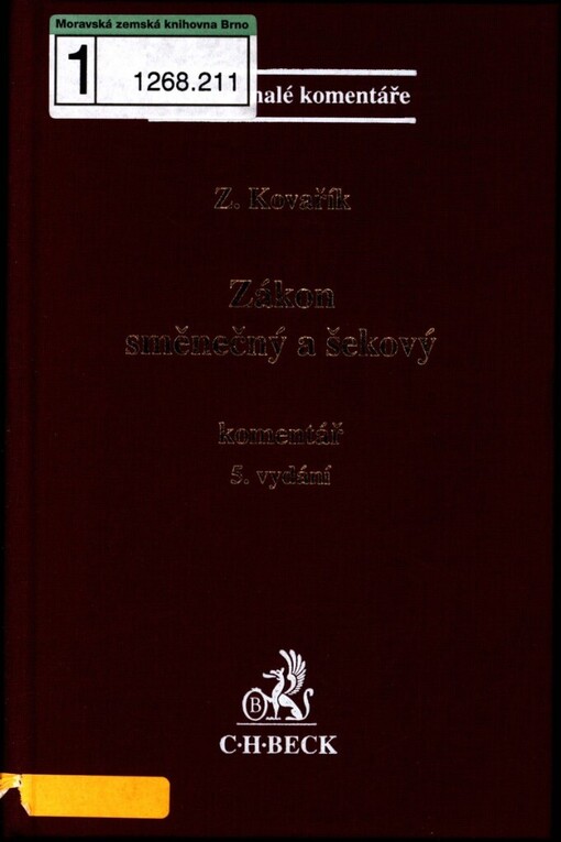 Zákon směnečný a šekový: komentář