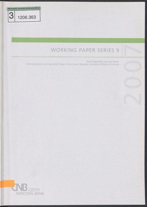 Unemployment and inactivity traps in the Czech Republic: incentive effects of policies