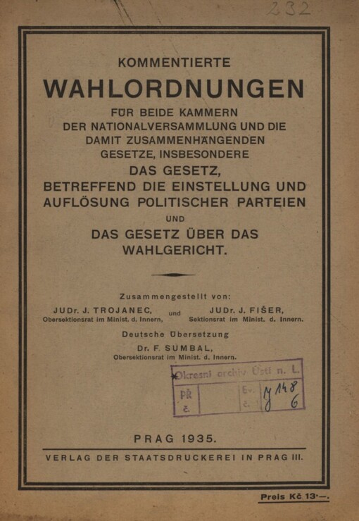 Kommentierte Wahlordnungen für beide Kammern der Nationalversammlung und die damit zusammenhängenden Gesetze, insbesondere das Gesetz, betreffend die Einstellung und Auflösung politischer Parteien und das Gesetz über das Wahlgericht