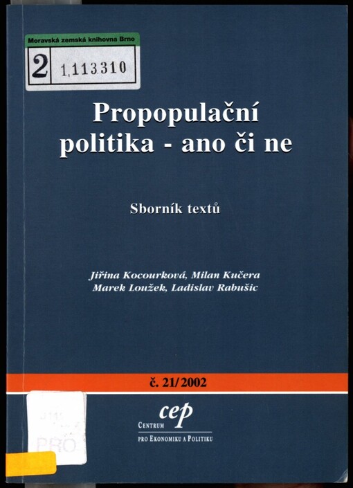 Propopulační politika - ano či ne: sborník textů