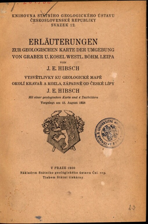 Erläuterungen zur geologischen Karte der Umgebung von Graber u. Kosel westl. Böhm. Leipa