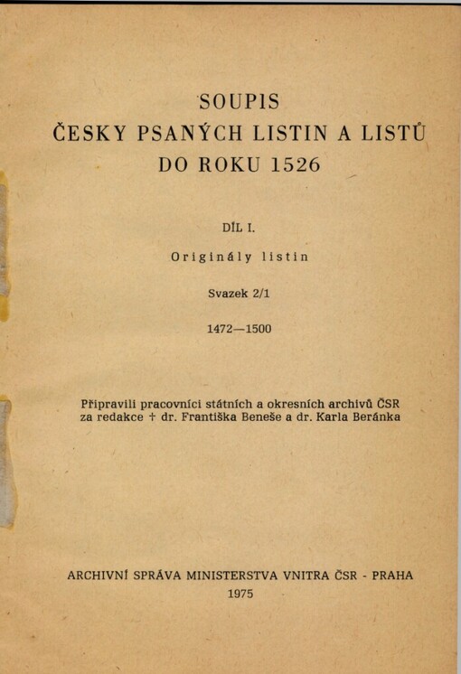 Soupis česky psaných listin a listů do roku 1526