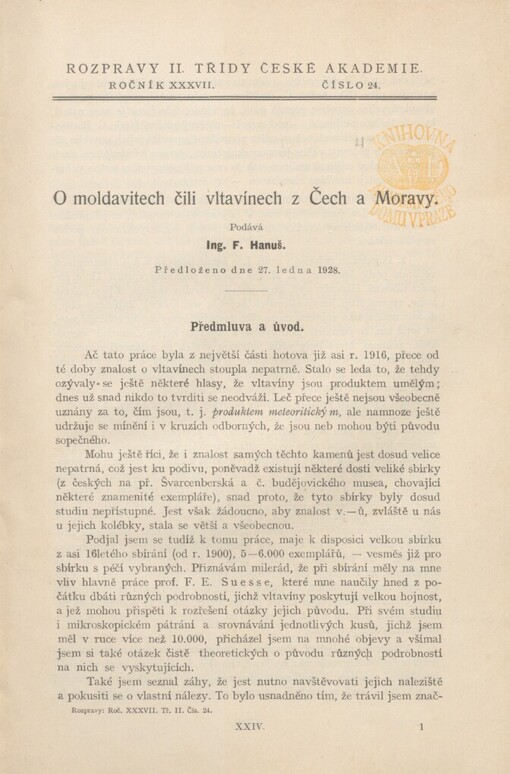 O moldavitech čili vltavínech z Čech a Moravy