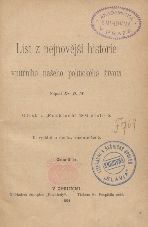 List z nejnovější historie vnitřního našeho politického života