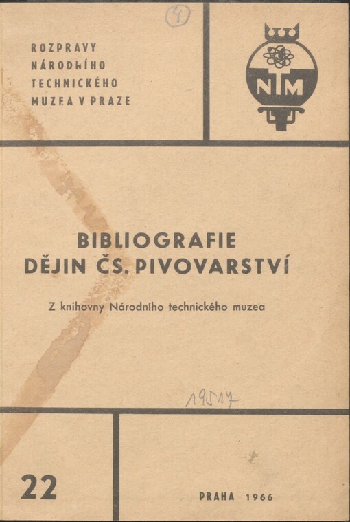 Bibliografie dějin čs. pivovarství: excerpováno z knih a časopisů v knihovně Národního technického muzea