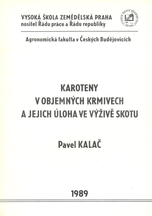 Karoteny v objemných krmivech a jejich úloha ve výživě skotu