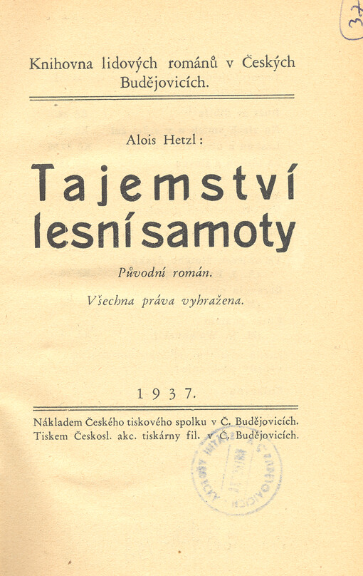 Tajemství lesní samoty : původní román