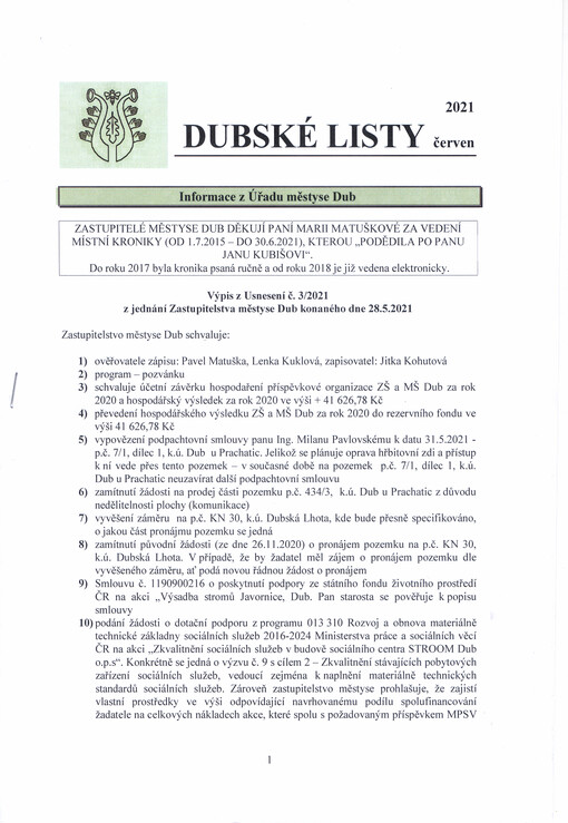 Dubské listy : zpravodaj městyse Dub u Prachatic