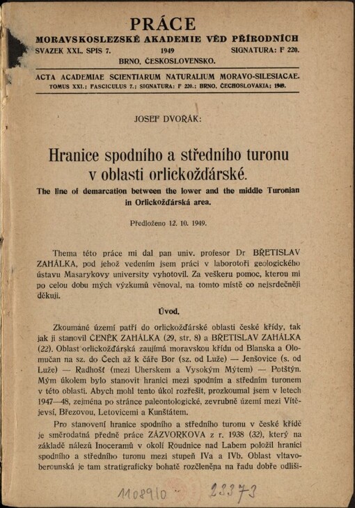 Hranice spodního a středního turonu v oblasti orlickožďárské