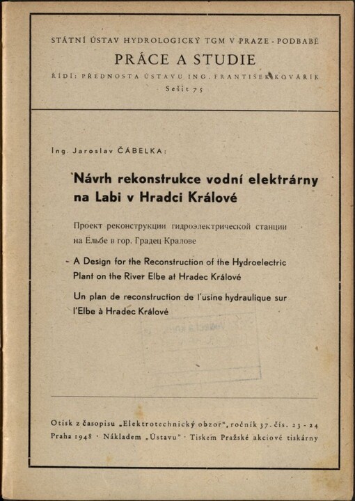 Návrh rekonstrukce vodní elektrárny na Labi v Hradci Králové
