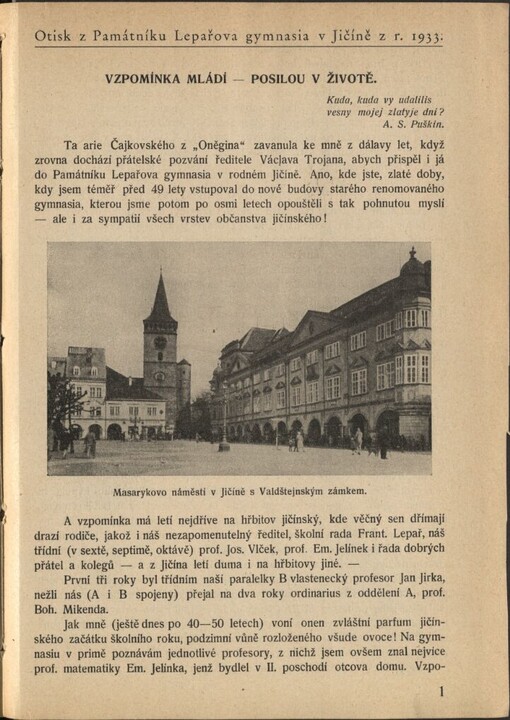 Vzpomínka mládí - posilou v životě