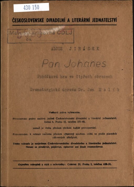 Pan Johanes: pohádková hra ve čtyřech obrazech