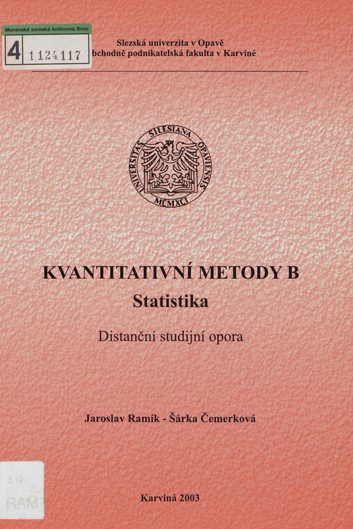 Kvantitativní metody B: statistika : distanční studijní opora