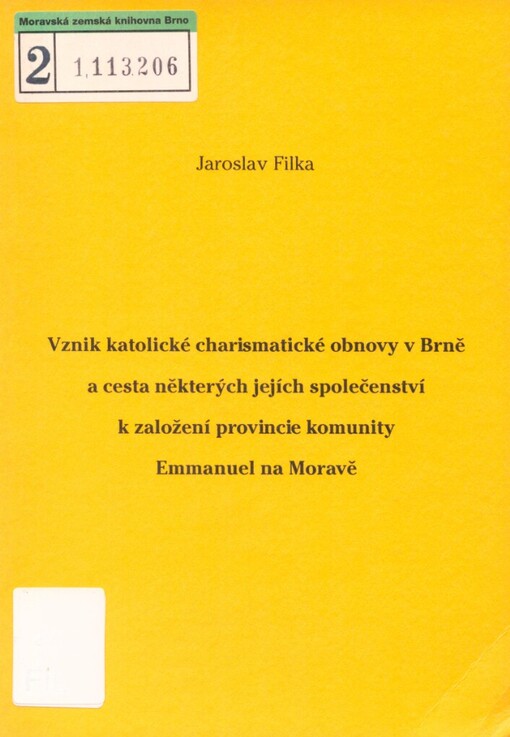 Vznik katolické charismatické obnovy v Brně a cesta některých jejích společenství k založení provincie komunity Emmanuel na Moravě: licenciátní práce