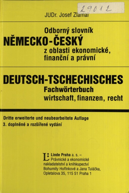 Odborný slovník německo-český z oblasti ekonomické, finanční a právní