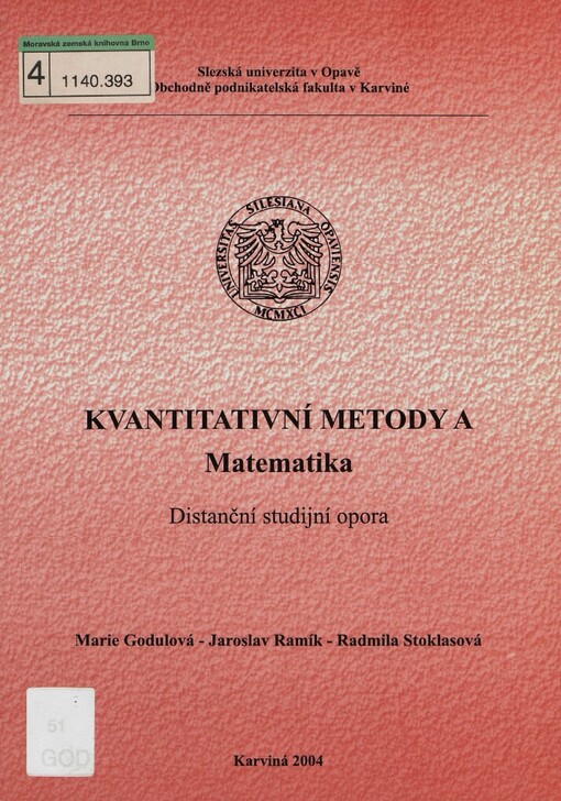 Kvantitativní metody A: matematika : distanční studijní opora