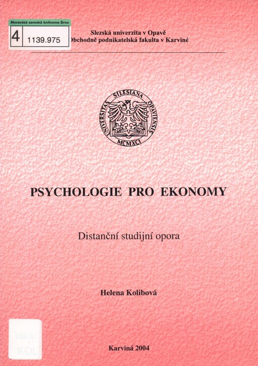 Psychologie pro ekonomy: distanční studijní opora