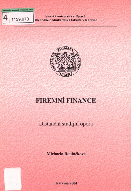 Firemní finance: distanční studijní opora