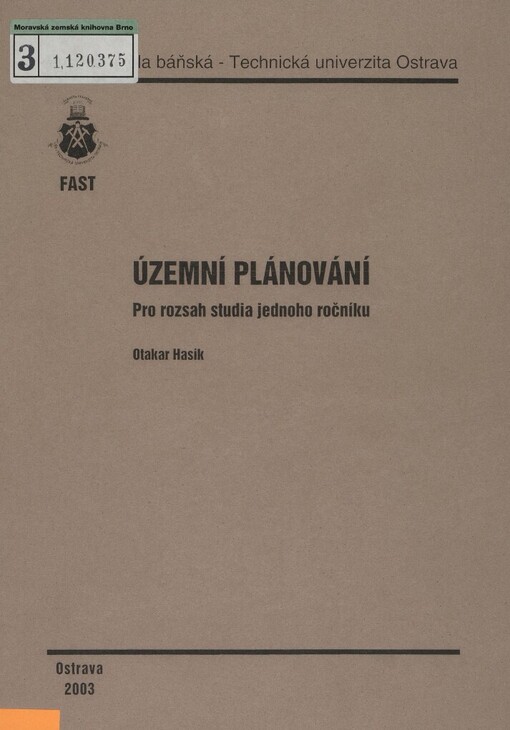 Územní plánování: pro rozsah studia jednoho ročníku