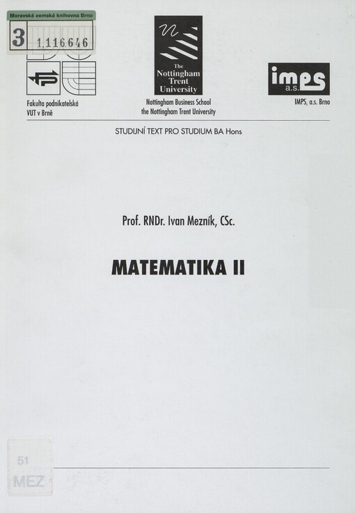 Matematika II ; Ivan Mezník
