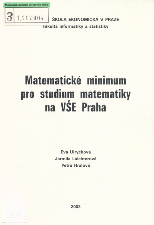Matematické minimum pro studium matematiky na VŠE Praha