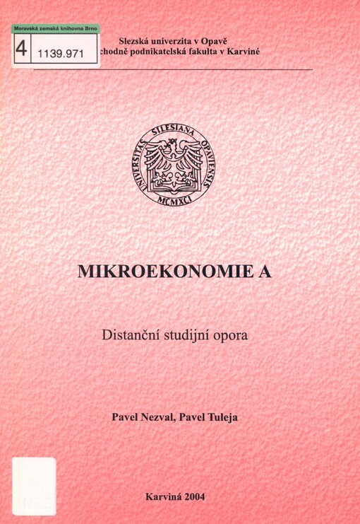 Mikroekonomie A: distanční studijní opora