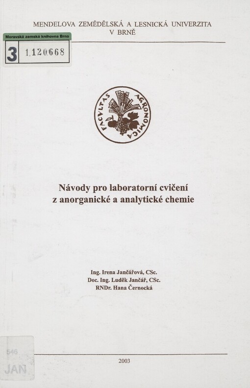 Návody pro laboratorní cvičení z anorganické a analytické chemie
