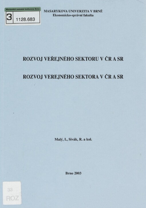 Rozvoj veřejného sektoru v ČR a SR =: Rozvoj verejného sektora v ČR a SR