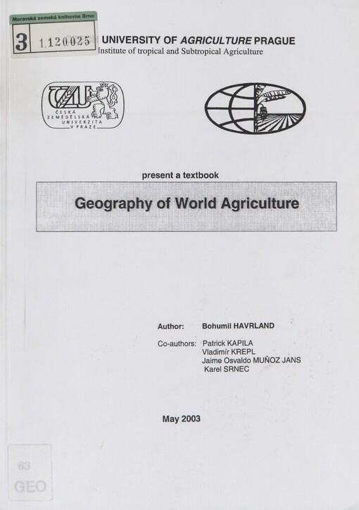 Geography of world agriculture: present a textbook
