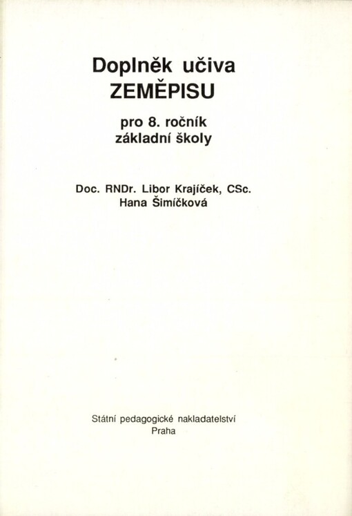 Doplněk učiva zeměpisu pro osmý ročník základní školy: Pomocný text pro učitele