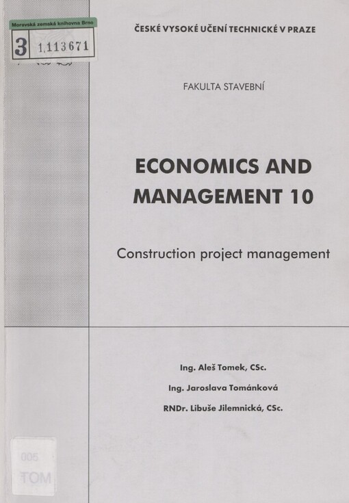 Economics and management 10: construction project management