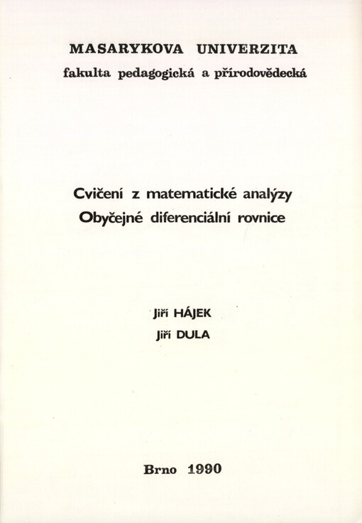 Cvičení z matematické analýzy: obyčejné diferenciální rovnice