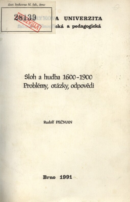 Sloh a hudba 1600-1900: problémy, otázky, odpovědi
