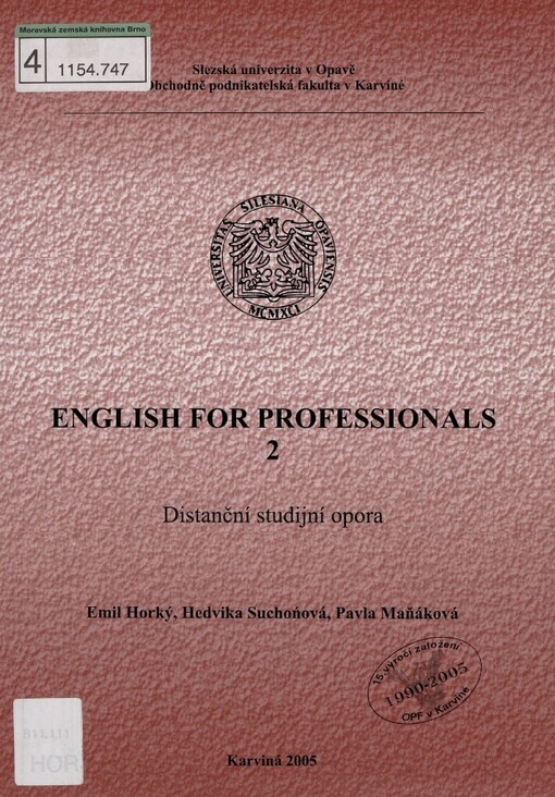 English for Professionlas [sic] 2: distanční studijní opora