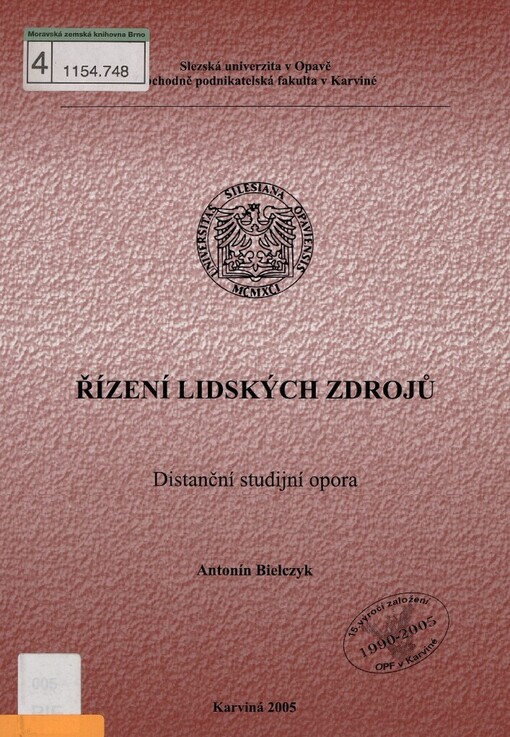 Řízení lidských zdrojů: distanční studijní opora