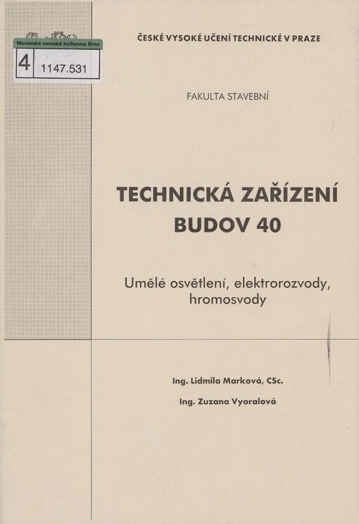 Technická zařízení budov 40: umělé osvětlení, elektrorozvody, hromosvody