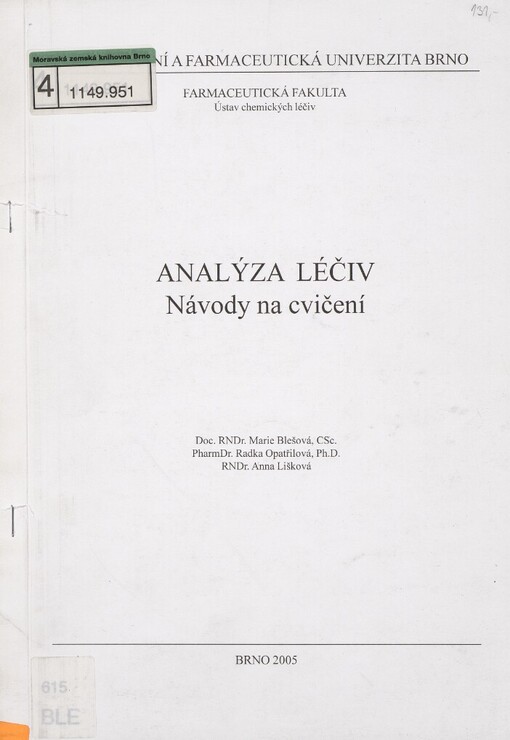 Analýza léčiv: návody na cvičení