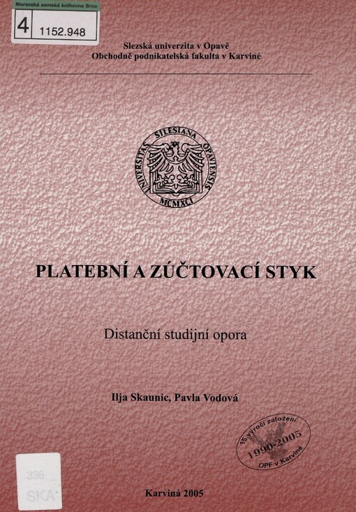 Platební a zúčtovací styk: distanční studijní opora