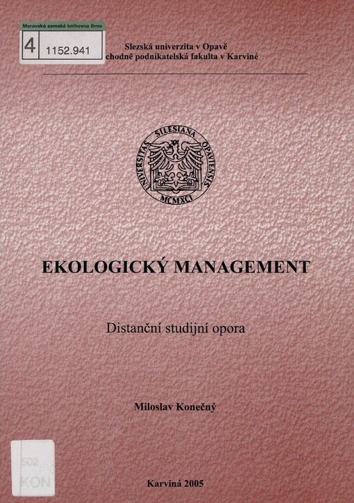 Ekologický management: distanční studijní opora