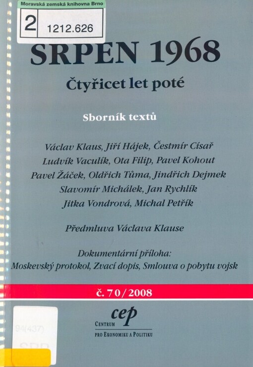 Srpen 1968: čtyřicet let poté : sborník textů