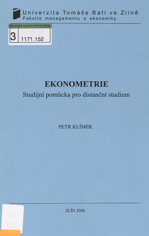 Ekonometrie: studijní pomůcka pro distanční studium
