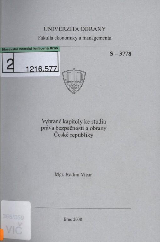 Vybrané kapitoly ke studiu práva bezpečnosti a obrany České republiky: studijní texty