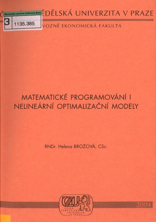 Matematické programování I: nelineární optimalizační modely