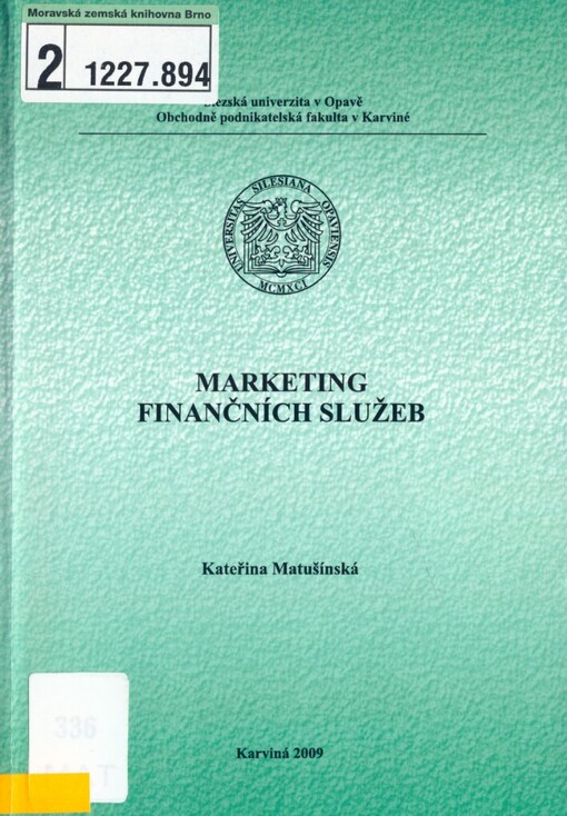 Marketing finančních služeb: distanční studijní opora