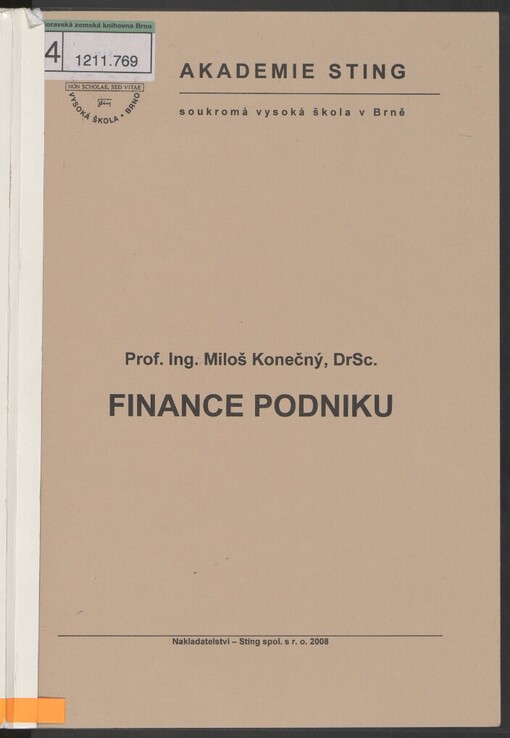 Finance podniku: studijní opora pro distanční studium
