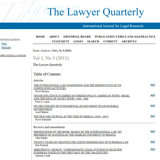 The lawyer quarterly : supplement to journal Právník no. 12/2011